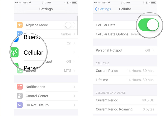 Encienda los datos celulares para apagar Encuentra mi iPhone sin wifi