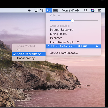 Apagar la cancelación de ruido en AirPods Pro para Mac