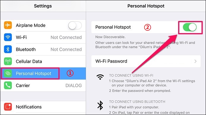 Encienda el punto de acceso personal
