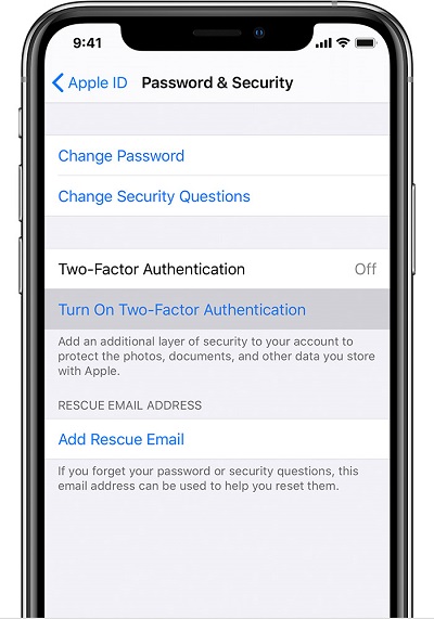 Encienda la autenticación de dos factores en iOS 16