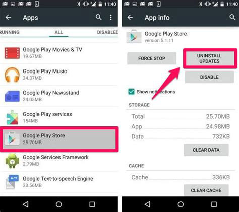 Desinstalar actualizaciones de Google
