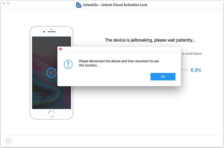 Desconecte el dispositivo iOS antes de la jailbreak