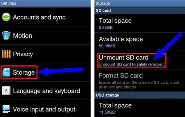 Tarjeta SD desmontaje en Android