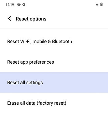 Vivo restablece todas las configuraciones