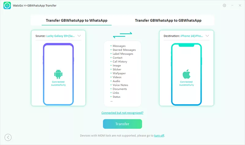 Conecte los dispositivos para transferir