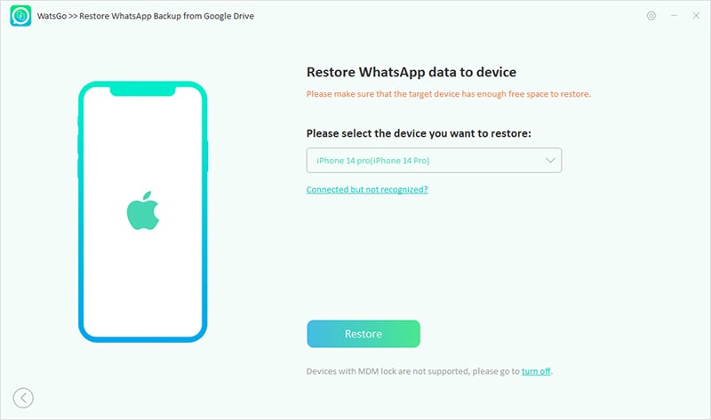Dispositivo Watsgo Select para restaurar la copia de seguridad de Google Drive