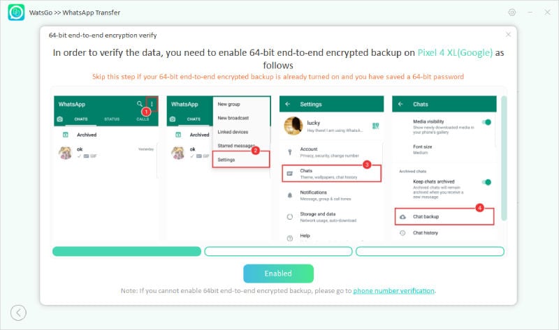 Encienda el cifrado de copia de seguridad de WhatsApp