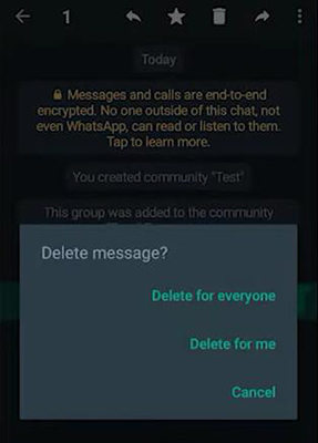 whatsapp seleccione Eliminar para todos