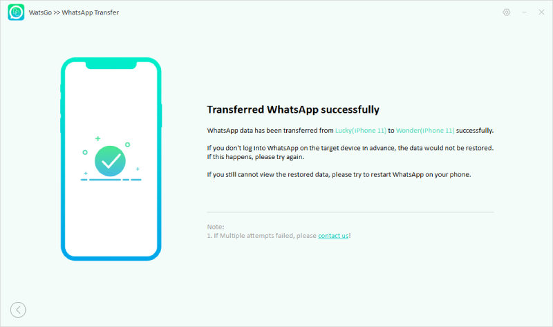 transferencia de whatsapp con éxito