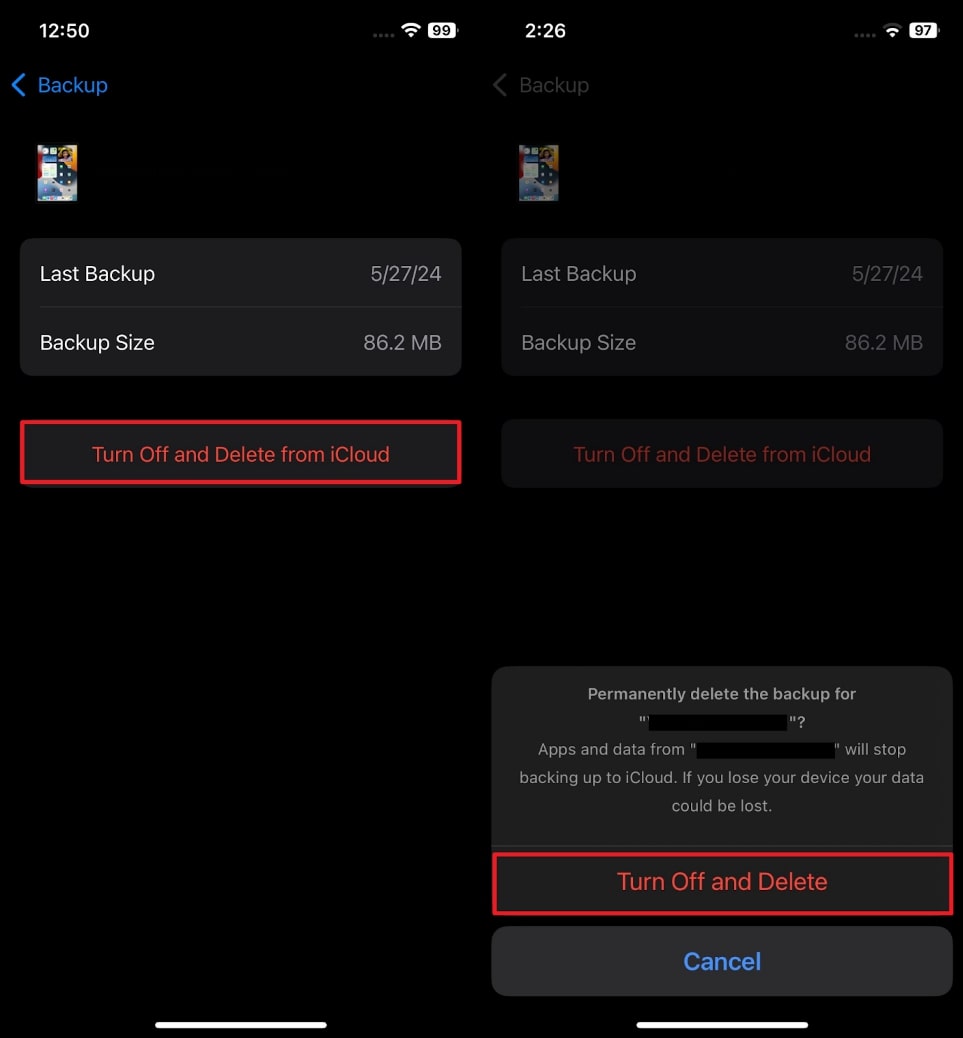 Apague y elimine de iCloud