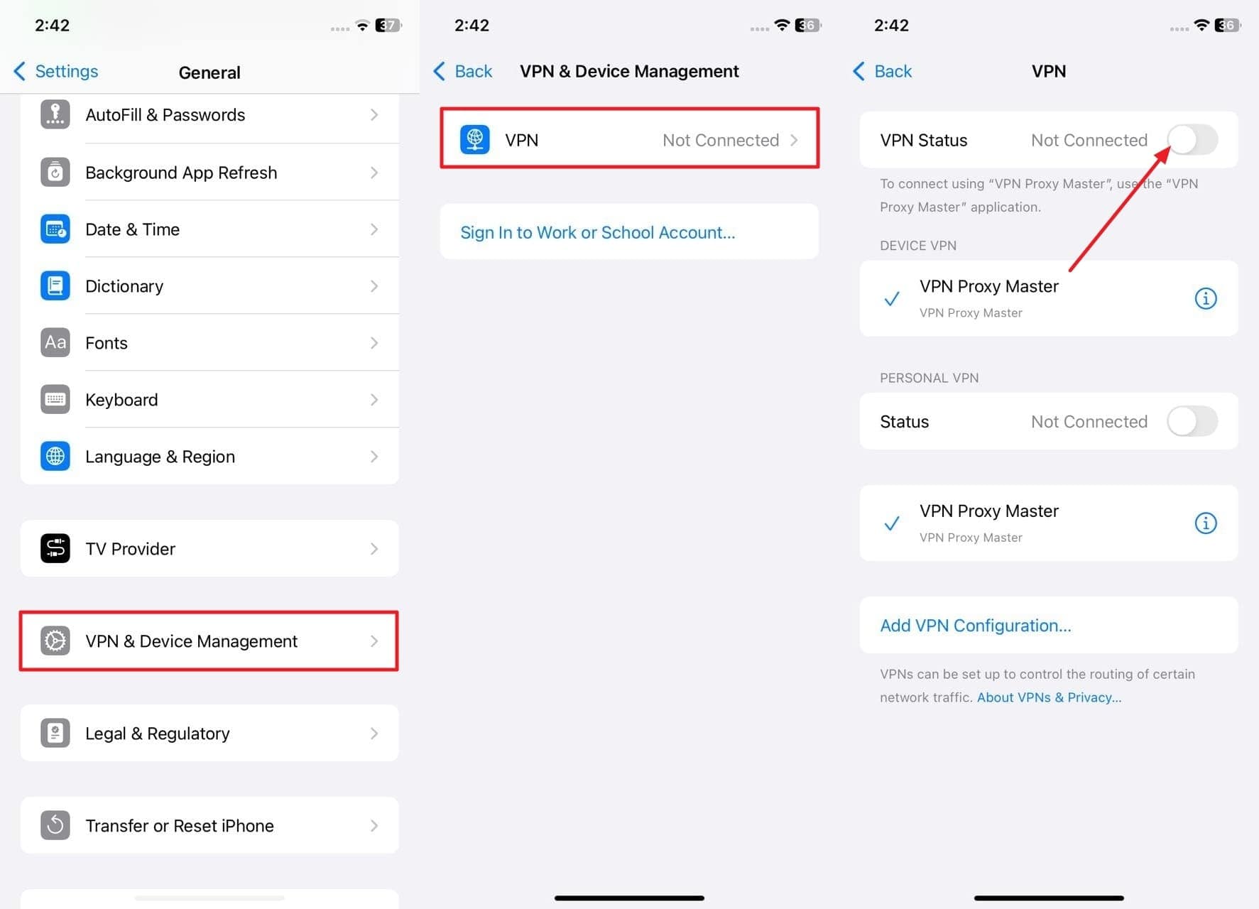 Desactivar VPN si está habilitado previamente