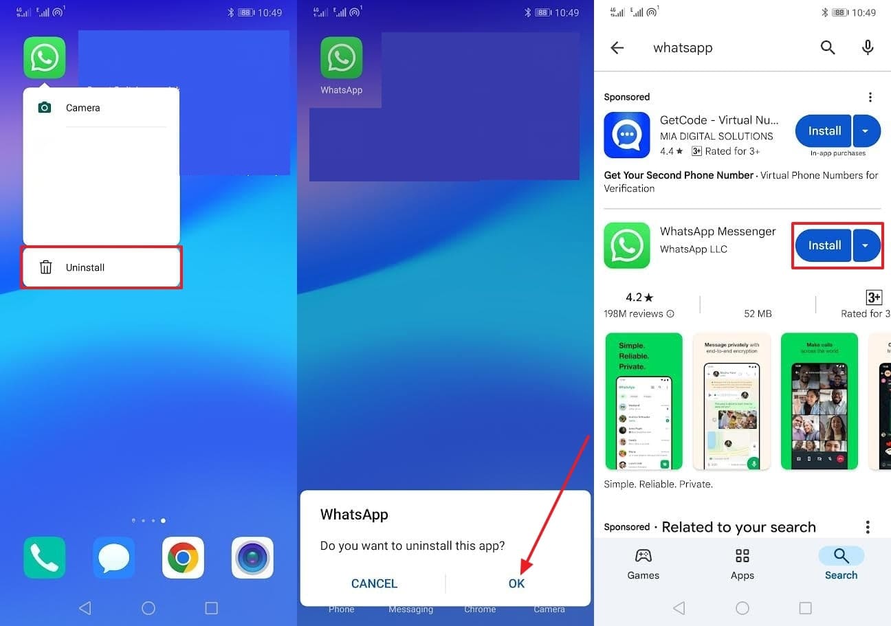 Desinstalar y reinstalar la aplicación en Android
