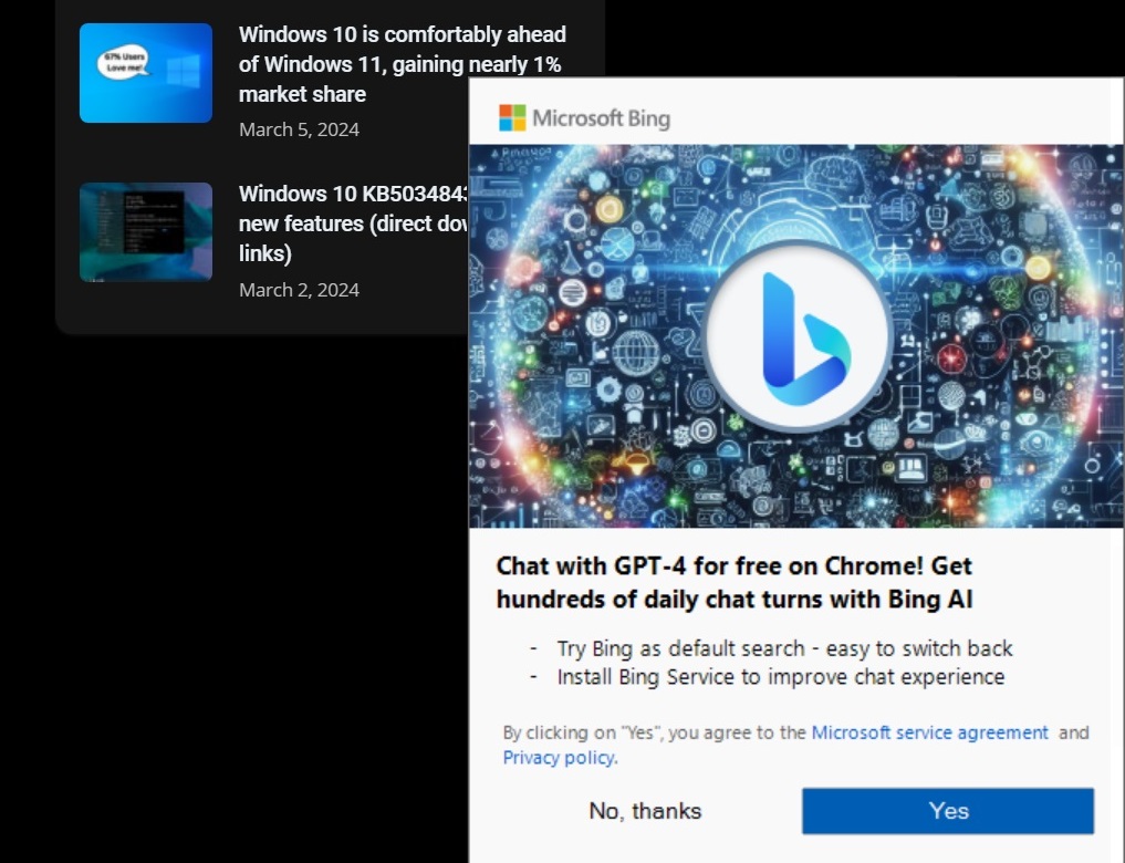 Bing Pop-Ad en Chrome