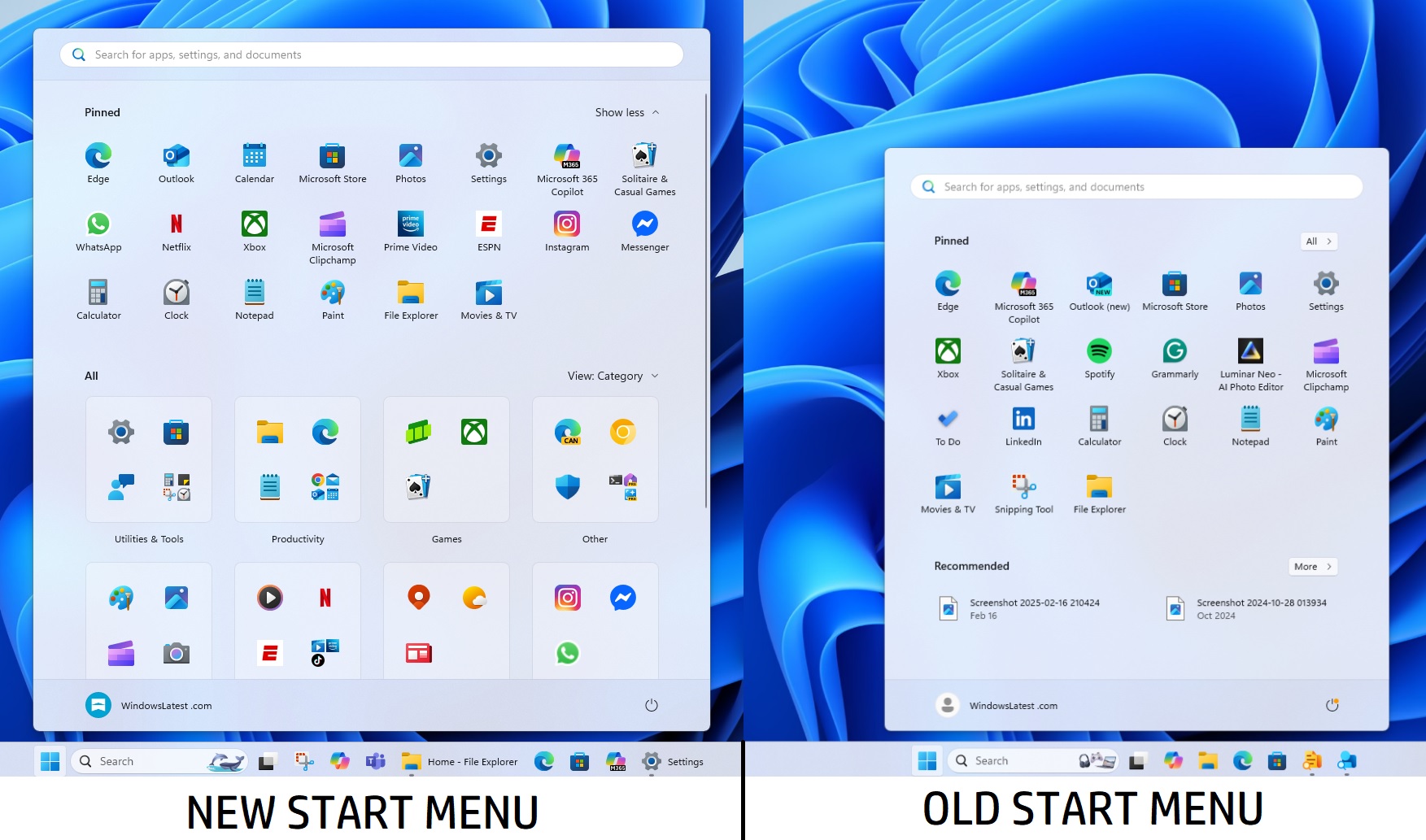 Nuevo menú de inicio vs antiguo menú de inicio