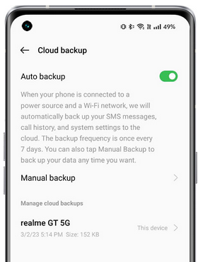 Realme Sync Software como Heytap Cloud